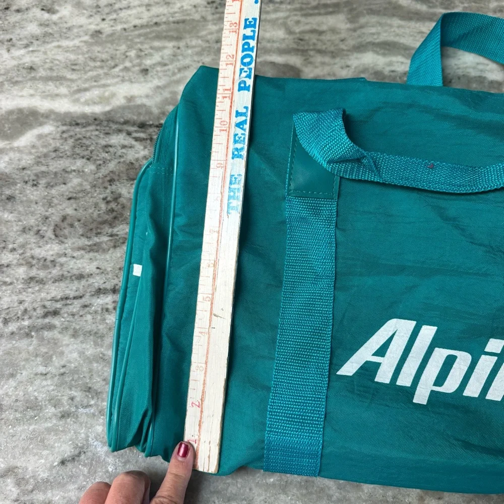 Vintage Alpine Duffel Bag–Teal Canvas Gym/Travel Bag with Retro Mountain Graphic